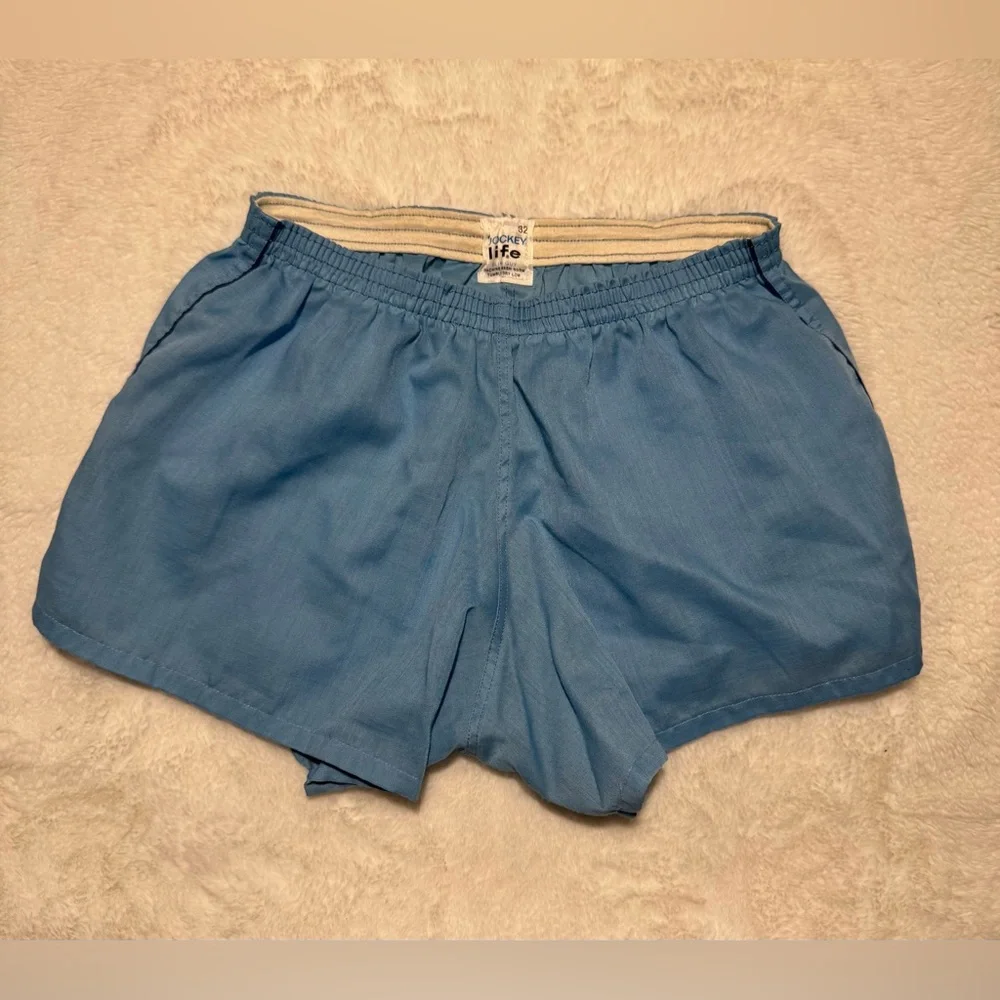 VINTAGE 80s Jockey Light Blue Men's Cotton Boxer Shorts